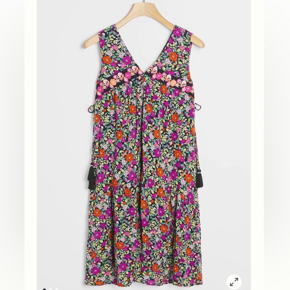 Anthropologie Aida Floral Embroidered Dress Sleeveless Size Small Petite Pink